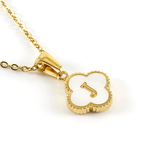 Wholesale 316L Stainless Steel Fourleaf Clover Pendant Necklace With Electroplating Treatment And Letter Pattern For Women
