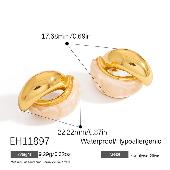 Wholesale Stainless Steel French Retro Curved Earrings With Resin Electroplated In 18K Gold Color For Women