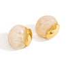 Wholesale Stainless Steel French Retro Curved Earrings With Resin Electroplated In 18K Gold Color For Women