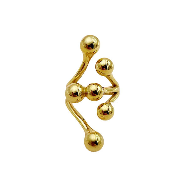 Wholesale Stainless Steel French Retro Geometric Electroplated Women's Ring With Gold Beads And Multirow Connection