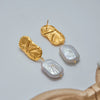 Wholesale Stainless Steel Freshwater Pearl Earrings With Geometric Pattern And Electroplating For Women