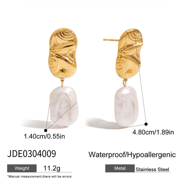 Wholesale Stainless Steel Freshwater Pearl Earrings With Geometric Pattern And Electroplating For Women
