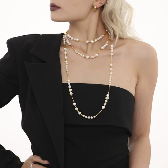 Wholesale 316L Stainless Steel Freshwater Pearl Geometric Light Luxury Clavicle Necklace Jewelry