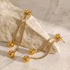 Wholesale Stainless Steel Front And Rear Tassel Earrings With Round Steel Balls And Simple Box Chain Electroplated
