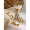 Wholesale Stainless Steel Front And Rear Tassel Earrings With Round Steel Balls And Simple Box Chain Electroplated