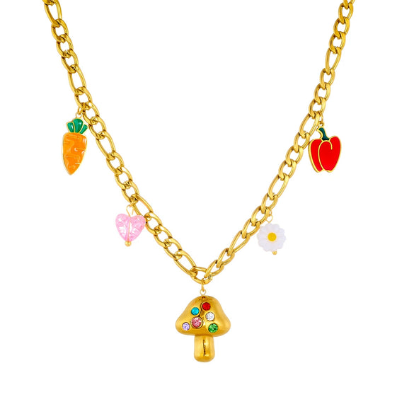 Wholesale Stainless Steel Fruit And Food Style Pendant Necklace With Electroplating Fruit Shaped And Inlaid With Colored Diamond