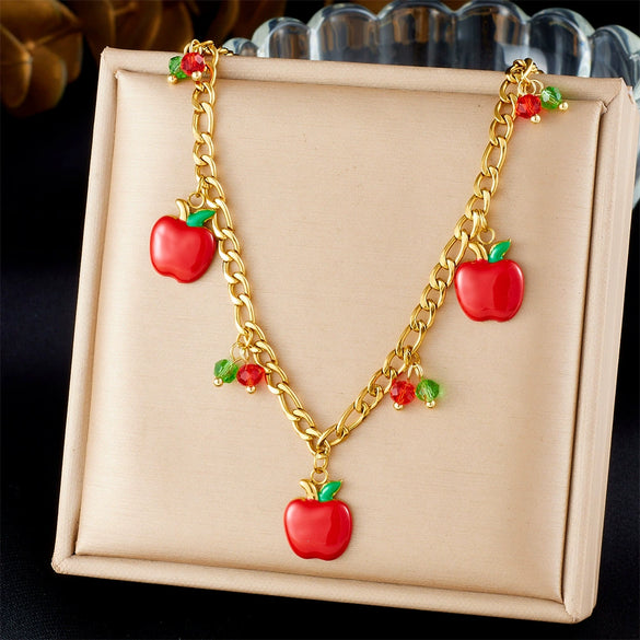 Wholesale Stainless Steel Fruit Geometric Pendant Necklace With Electroplating For Women