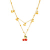 Wholesale Stainless Steel Fruit Pattern Doublelayer Chain Clavicle Necklace With Red Oil Dripping Cherry Pendant Electroplated