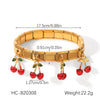 Wholesale Stainless Steel Fruit Pattern Oil Dripping Cherry Pendant O Word Chain Necklace For Women