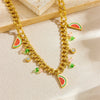 Wholesale Stainless Steel Fruit Pattern Pendant Necklace With Double Layer Chain And Electroplating Design For Women