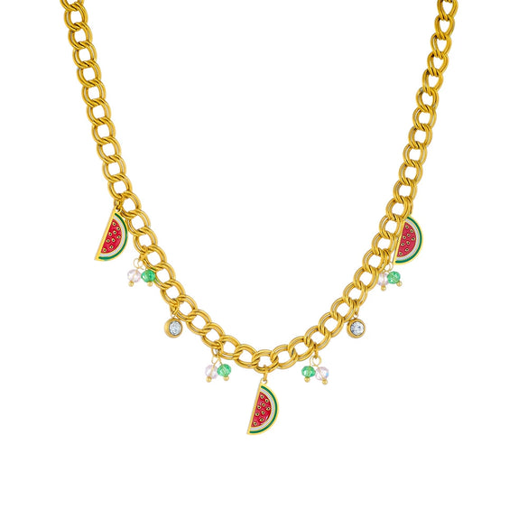 Wholesale Stainless Steel Fruit Pattern Pendant Necklace With Double Layer Chain And Electroplating Design For Women