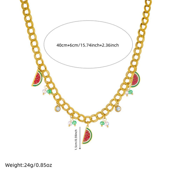 Wholesale Stainless Steel Fruit Pattern Pendant Necklace With Double Layer Chain And Electroplating Design For Women