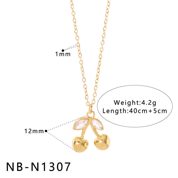 Wholesale Stainless Steel Fruit Pendant Oil Drop Necklace And Titanium Steel Bracelet Set With Fruit Pendant Electroplated With 18K Furnace Vacuum Plating