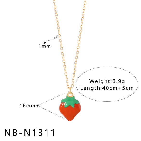 Wholesale Stainless Steel Fruit Pendant Oil Drop Necklace And Titanium Steel Bracelet Set With Fruit Pendant Electroplated With 18K Furnace Vacuum Plating