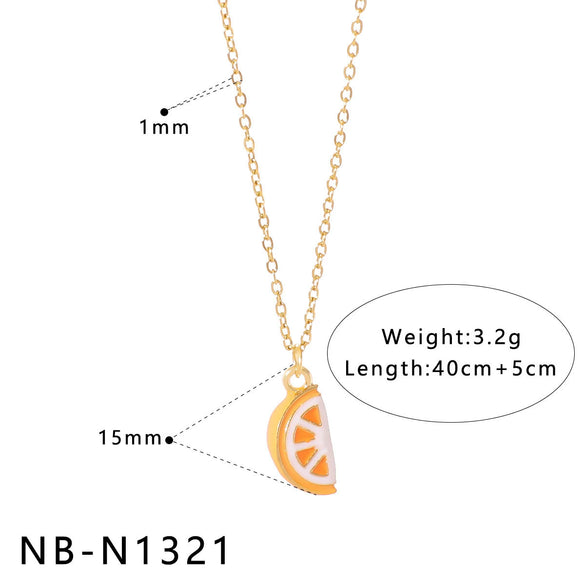 Wholesale Stainless Steel Fruit Pendant Oil Drop Necklace And Titanium Steel Bracelet Set With Fruit Pendant Electroplated With 18K Furnace Vacuum Plating