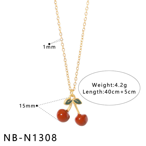 Wholesale Stainless Steel Fruit Pendant Oil Drop Necklace And Titanium Steel Bracelet Set With Fruit Pendant Electroplated With 18K Furnace Vacuum Plating