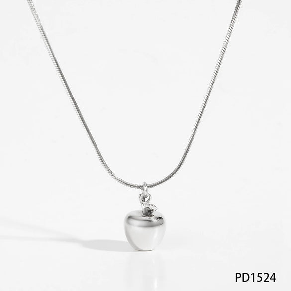 Wholesale Stainless Steel Fruit Series Three Dimensional Oil Dropping Apple Pendant Necklace And Earrings For Women With Electroplating Process