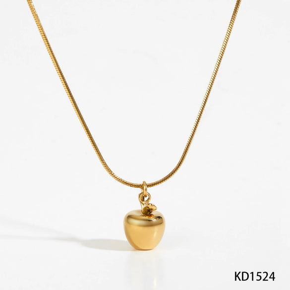 Wholesale Stainless Steel Fruit Series Three Dimensional Oil Dropping Apple Pendant Necklace And Earrings For Women With Electroplating Process