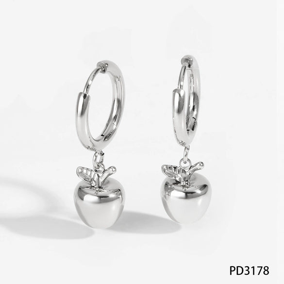 Wholesale Stainless Steel Fruit Series Three Dimensional Oil Dropping Apple Pendant Necklace And Earrings For Women With Electroplating Process