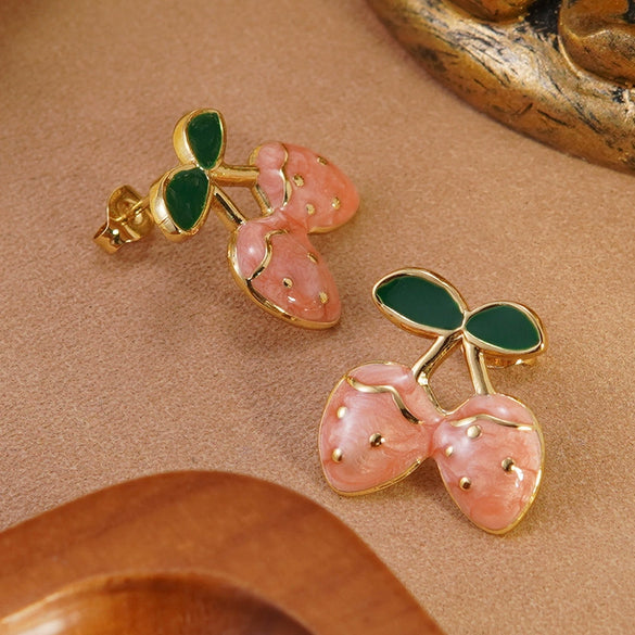Wholesale Stainless Steel Fruit Shape Dripping Oil Earrings For Women Creamy Sweet Girl Style