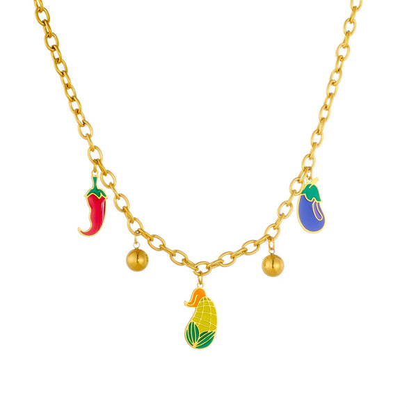 Wholesale Stainless Steel Fruit Shaped Cartoon Style Pendant Necklace With Gold Plated O Word Chain