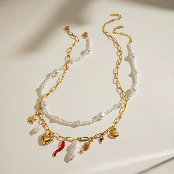 Wholesale Stainless Steel Geometric Accessories Necklace Double Layer Stacked Wear Electroplated For Women