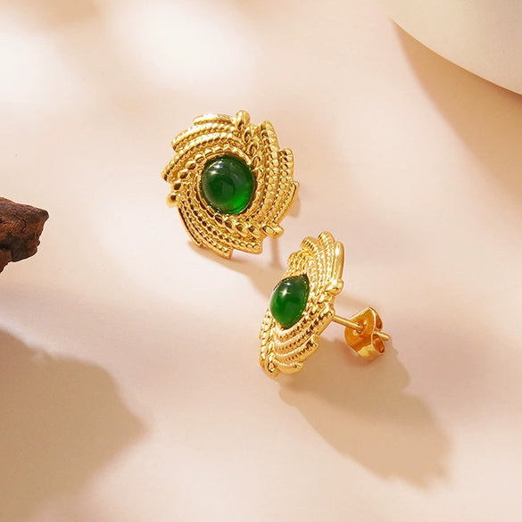 Wholesale Stainless Steel Geometric And Flower Patterned Electroplated Retro Vintage Earrings For Women