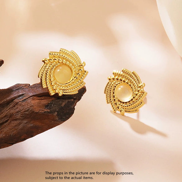 Wholesale Stainless Steel Geometric And Flower Patterned Electroplated Retro Vintage Earrings For Women