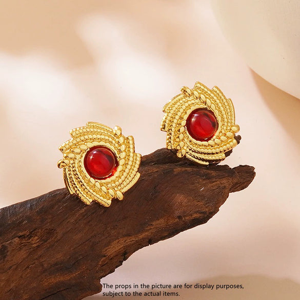 Wholesale Stainless Steel Geometric And Flower Patterned Electroplated Retro Vintage Earrings For Women