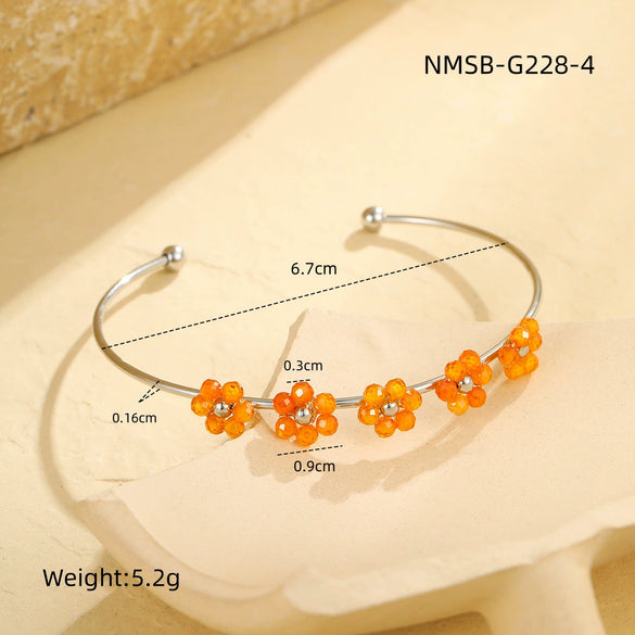 Wholesale Stainless Steel Geometric And Flower Style Electroplated Women's Bracelet