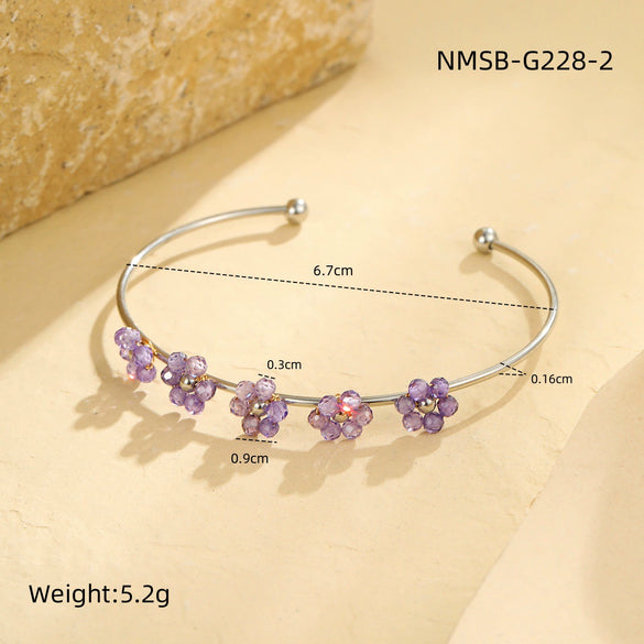 Wholesale Stainless Steel Geometric And Flower Style Electroplated Women's Bracelet