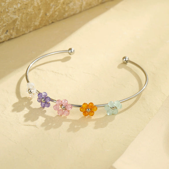 Wholesale Stainless Steel Geometric And Flower Style Electroplated Women's Bracelet