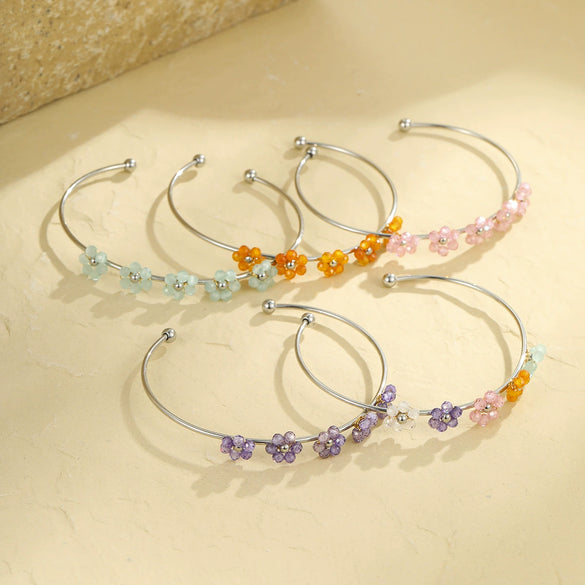 Wholesale Stainless Steel Geometric And Flower Style Electroplated Women's Bracelet
