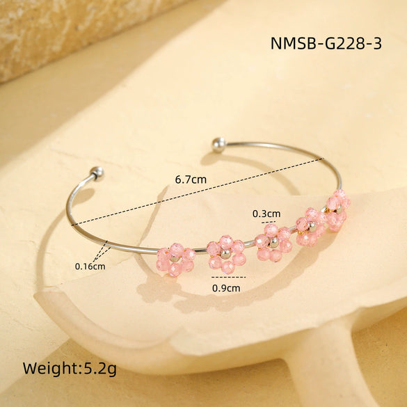 Wholesale Stainless Steel Geometric And Flower Style Electroplated Women's Bracelet