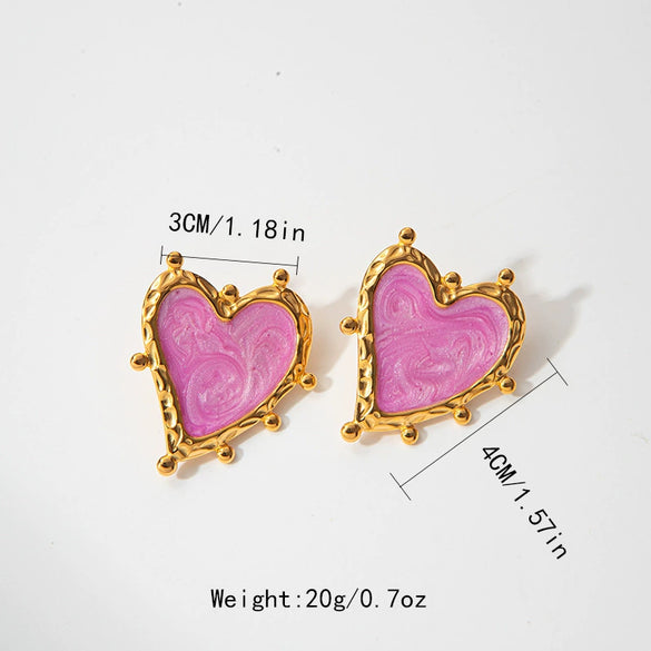 Wholesale Stainless Steel Geometric And Heart Shaped Electroplated Earrings For Women