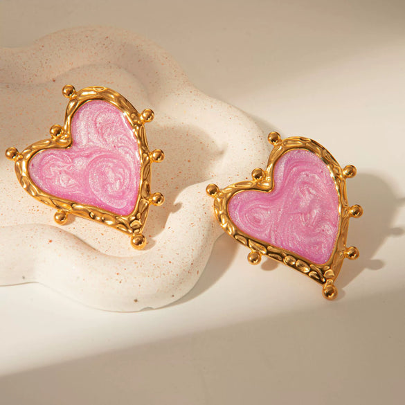 Wholesale Stainless Steel Geometric And Heart Shaped Electroplated Earrings For Women