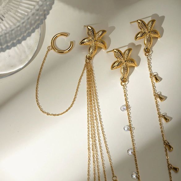 Wholesale Stainless Steel Geometric Animal Style Electroplated Single Starfish Rhinestone Ear Clip Earrings Jewelry For Women