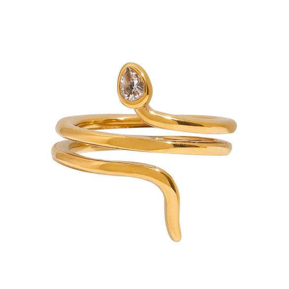 Wholesale Stainless Steel Geometric Animal Style Snake Split Ring Jewelry With Diamond Encrustment And Gold Plating