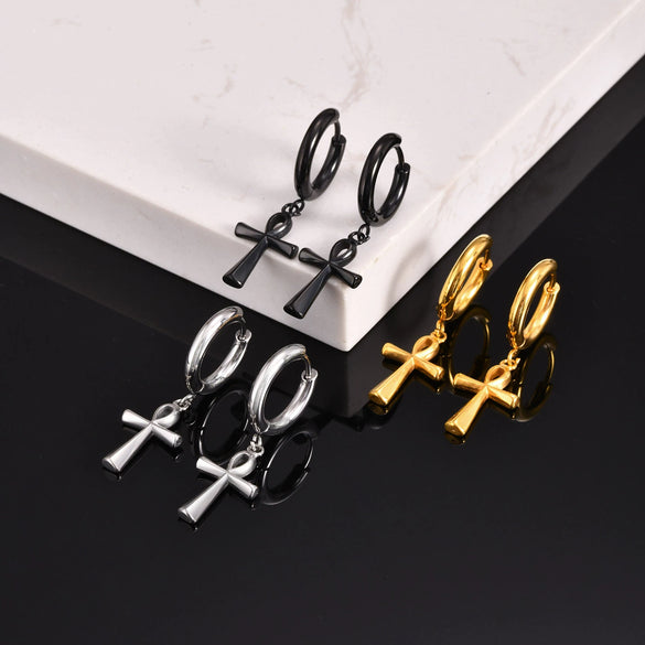 Wholesale Stainless Steel Geometric Anka Cross Earrings For Men With Electroplating