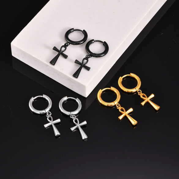 Wholesale Stainless Steel Geometric Anka Cross Earrings For Men With Electroplating