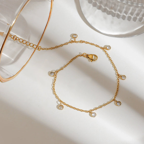 Wholesale Stainless Steel Geometric Anklet With 18K Gold Plated And Zircon Stylish Design For Women