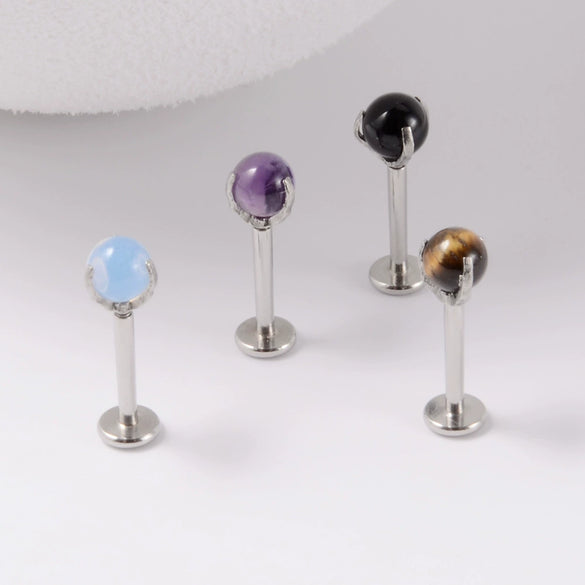 Wholesale Stainless Steel Geometric Artificial Gemstones Semiprecious Stones Gold Plated Electroplated Lip Stud Earrings Ball Earrings Ear Bone Stud