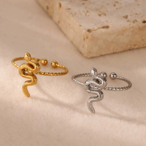 Wholesale Stainless Steel Geometric Asymmetrical Line Texture Snakeshaped Ring With Star Shape For Women