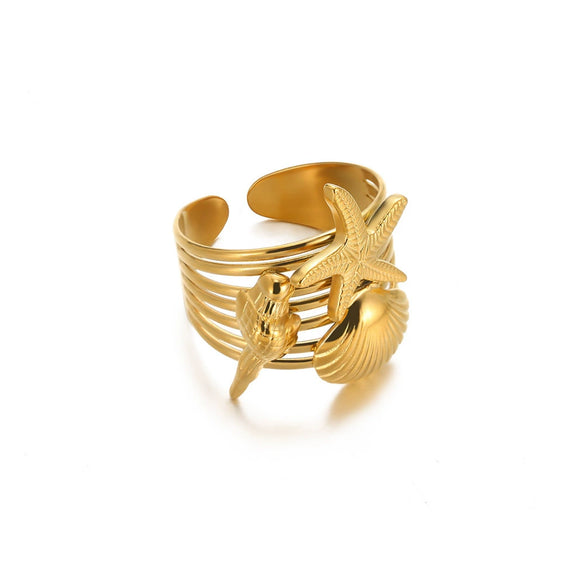 Wholesale Stainless Steel Geometric Asymmetrical Line Texture Snakeshaped Ring With Star Shape For Women