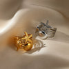 Wholesale Stainless Steel Geometric Asymmetrical Line Texture Snakeshaped Ring With Star Shape For Women