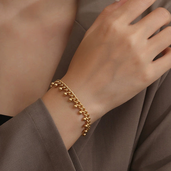 Wholesale Stainless Steel Geometric Bead Pendant Clavicle Chain Electroplated Unisex Design Sense Niche Light Luxury Bracelet