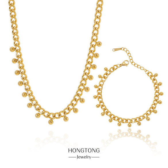 Wholesale Stainless Steel Geometric Bead Pendant Clavicle Chain Electroplated Unisex Design Sense Niche Light Luxury Bracelet
