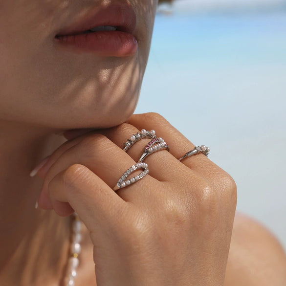 Wholesale Stainless Steel Geometric Bead Ring With Electroplating For Women