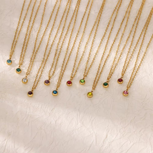 Wholesale Stainless Steel Geometric Birthstone Diamond Pendant Necklace For Women With Electroplating And Cross Chain