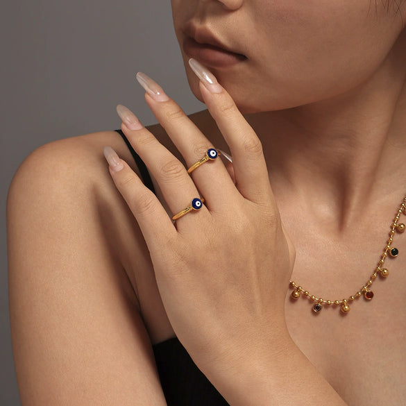 Wholesale Stainless Steel Geometric Blue Eye Ring For Women Fashion Creative Electroplated Jewelry